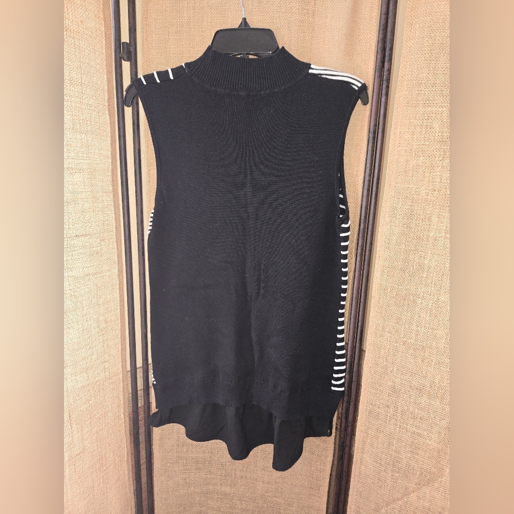 Women's Dana Buchman Black and White Sleeveless Layered Look Sweater Top Size L - Picture 6 of 6